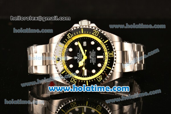 Rolex Sea-Dweller Deepsea Asia 2813 Automatic Steel Case/Strap with Black Dial and Yellow Diver Index - Click Image to Close